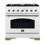 Forno Antico Cuisinière à Double Combustible de 36 pouces Design Blanc et Laiton Antique avec 6 Brûleurs à Gaz Scellés et Four à Convection Électrique