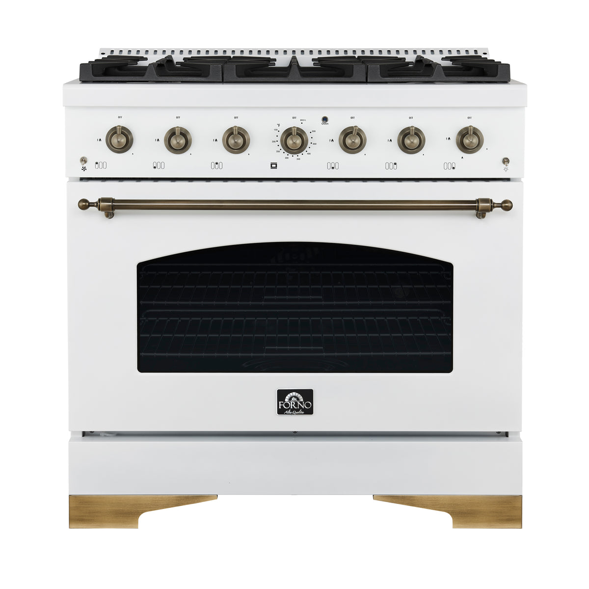 Forno Antico Cuisinière à Double Combustible de 36 pouces Design Blanc et Laiton Antique avec 6 Brûleurs à Gaz Scellés et Four à Convection Électrique