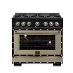 Valente 36" Dual Fuel Range in Black, 6 Sealed Burners, 71 000 BTU Cooktop Output , 5.2 Cu.Ft. convection Oven, Telescopic Racks - BonPrix Électroménagers
