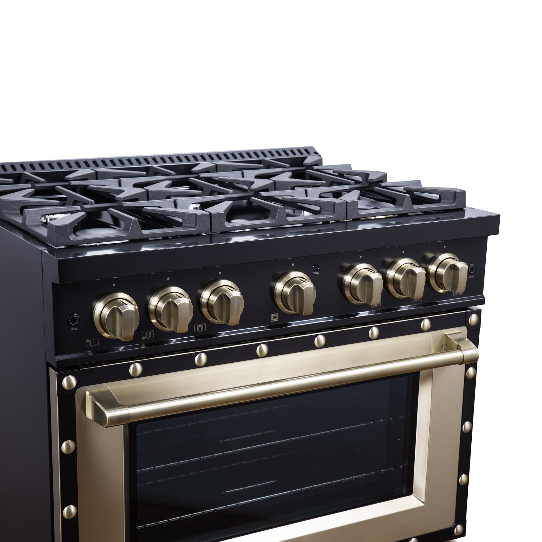 Valente 36" Dual Fuel Range in Black, 6 Sealed Burners, 71 000 BTU Cooktop Output , 5.2 Cu.Ft. convection Oven, Telescopic Racks - BonPrix Électroménagers