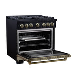 Valente 36" Dual Fuel Range in Black, 6 Sealed Burners, 71 000 BTU Cooktop Output , 5.2 Cu.Ft. convection Oven, Telescopic Racks - BonPrix Électroménagers