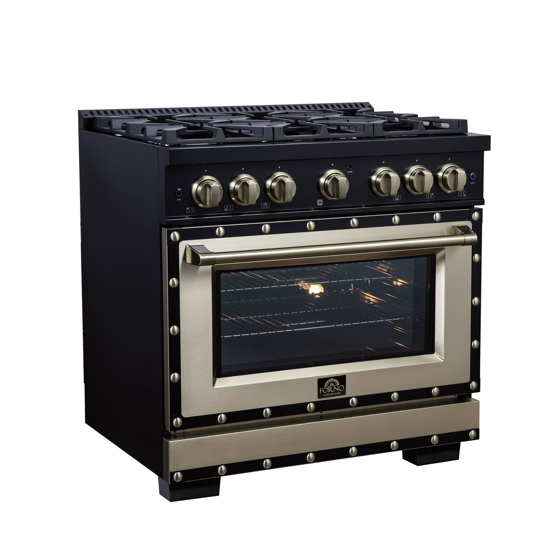Valente 36" Dual Fuel Range in Black, 6 Sealed Burners, 71 000 BTU Cooktop Output , 5.2 Cu.Ft. convection Oven, Telescopic Racks - BonPrix Électroménagers