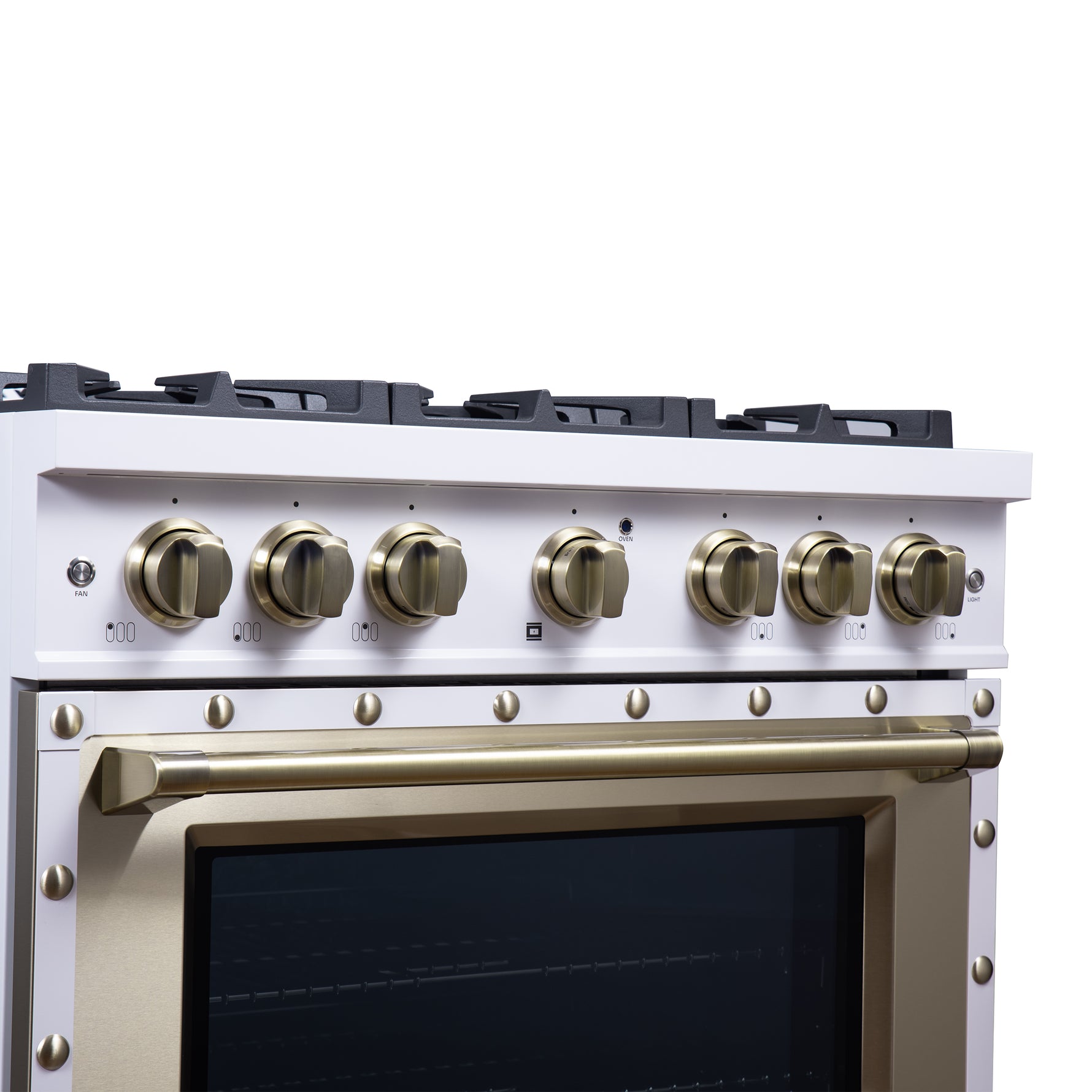 Valente 36" Dual Fuel Range in White, 6 Sealed Burners, 71 000 BTU Cooktop Output , 5.2 Cu.Ft. convection Oven, Telescopic Racks - BonPrix Électroménagers