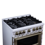 Valente 36" Dual Fuel Range in White, 6 Sealed Burners, 71 000 BTU Cooktop Output , 5.2 Cu.Ft. convection Oven, Telescopic Racks - BonPrix Électroménagers