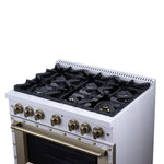 Valente 36" Dual Fuel Range in White, 6 Sealed Burners, 71 000 BTU Cooktop Output , 5.2 Cu.Ft. convection Oven, Telescopic Racks - BonPrix Électroménagers