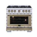 Valente 36" Dual Fuel Range in White, 6 Sealed Burners, 71 000 BTU Cooktop Output , 5.2 Cu.Ft. convection Oven, Telescopic Racks - BonPrix Électroménagers