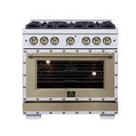 Valente 36" Dual Fuel Range in White, 6 Sealed Burners, 71 000 BTU Cooktop Output , 5.2 Cu.Ft. convection Oven, Telescopic Racks - BonPrix Électroménagers