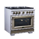 Valente 36" Dual Fuel Range in White, 6 Sealed Burners, 71 000 BTU Cooktop Output , 5.2 Cu.Ft. convection Oven, Telescopic Racks - BonPrix Électroménagers