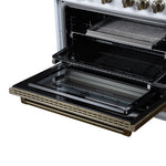 Valente 36" Dual Fuel Range in White, 6 Sealed Burners, 71 000 BTU Cooktop Output , 5.2 Cu.Ft. convection Oven, Telescopic Racks - BonPrix Électroménagers