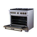 Valente 36" Dual Fuel Range in White, 6 Sealed Burners, 71 000 BTU Cooktop Output , 5.2 Cu.Ft. convection Oven, Telescopic Racks - BonPrix Électroménagers