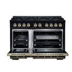 Valente 48" Dual Fuel Range in Black, 8 Sealed Burners, 94 000 BTU Cooktop Output, 6.7 Cu.Ft. Double Oven, Telescopic Racks - BonPrix Électroménagers