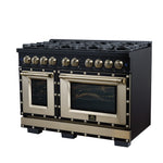 Valente 48" Dual Fuel Range in Black, 8 Sealed Burners, 94 000 BTU Cooktop Output, 6.7 Cu.Ft. Double Oven, Telescopic Racks - BonPrix Électroménagers