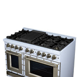 Valente 48" Dual Fuel Range in White, 8 Sealed Burners, 94 000 BTU Cooktop Output, 6.7 Cu.Ft. Double Oven, Telescopic Racks - BonPrix Électroménagers