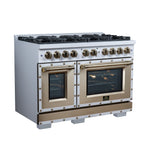 Valente 48" Dual Fuel Range in White, 8 Sealed Burners, 94 000 BTU Cooktop Output, 6.7 Cu.Ft. Double Oven, Telescopic Racks - BonPrix Électroménagers