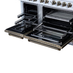 Valente 48" Dual Fuel Range in White, 8 Sealed Burners, 94 000 BTU Cooktop Output, 6.7 Cu.Ft. Double Oven, Telescopic Racks - BonPrix Électroménagers