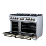 Valente 48" Dual Fuel Range in White, 8 Sealed Burners, 94 000 BTU Cooktop Output, 6.7 Cu.Ft. Double Oven, Telescopic Racks - BonPrix Électroménagers