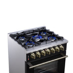 Forno Massimo 30-Inch Freestanding Dual Fuel Range in Black with Antique Brass Accessories, 4 Burners, 4.32 cu. ft. Convection Oven - BonPrix Électroménagers
