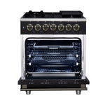 Forno Massimo 30-Inch Freestanding Dual Fuel Range in Black with Antique Brass Accessories, 4 Burners, 4.32 cu. ft. Convection Oven - BonPrix Électroménagers