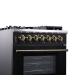 Forno Massimo 30-Inch Freestanding Dual Fuel Range in Black with Antique Brass Accessories, 4 Burners, 4.32 cu. ft. Convection Oven - BonPrix Électroménagers