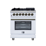 Forno Massimo 30-Inch Freestanding Dual Fuel Range in White with Antique Brass Accessories, 4 Burners, 4.32 cu. ft. Convection Oven - BonPrix Électroménagers