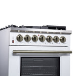 Forno Massimo 30-Inch Freestanding Dual Fuel Range in White with Antique Brass Accessories, 4 Burners, 4.32 cu. ft. Convection Oven - BonPrix Électroménagers