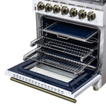 Forno Massimo 30-Inch Freestanding Dual Fuel Range in White with Antique Brass Accessories, 4 Burners, 4.32 cu. ft. Convection Oven - BonPrix Électroménagers