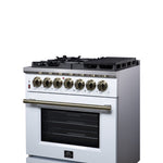 Forno Massimo 30-Inch Freestanding Dual Fuel Range in White with Antique Brass Accessories, 4 Burners, 4.32 cu. ft. Convection Oven - BonPrix Électroménagers