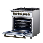 Forno Massimo 30-Inch Freestanding Dual Fuel Range in White with Antique Brass Accessories, 4 Burners, 4.32 cu. ft. Convection Oven - BonPrix Électroménagers
