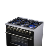 Forno Massimo 36 Inch Freestanding Dual Fuel Range in Black with Antique Brass Accessories, 6 Burners, 5.36 cu. ft. Convection Oven - BonPrix Électroménagers