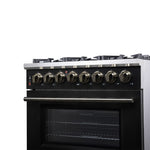 Forno Massimo 36 Inch Freestanding Dual Fuel Range in Black with Antique Brass Accessories, 6 Burners, 5.36 cu. ft. Convection Oven - BonPrix Électroménagers