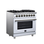 Forno Massimo 36 Inch Freestanding Dual Fuel Range in White with Antique Brass Accessories, 6 Burners, 5.36 cu. ft. Convection Oven - BonPrix Électroménagers