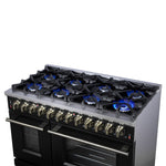 Forno Massimo 48 Inch Freestanding Dual Fuel Range in Black with Antique Brass Accessories, 8 Burners, 6.58 cu. ft. Convection Oven - BonPrix Électroménagers
