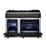 Forno Massimo 48 Inch Freestanding Dual Fuel Range in Black with Antique Brass Accessories, 8 Burners, 6.58 cu. ft. Convection Oven - BonPrix Électroménagers