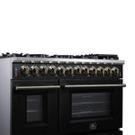 Forno Massimo 48 Inch Freestanding Dual Fuel Range in Black with Antique Brass Accessories, 8 Burners, 6.58 cu. ft. Convection Oven - BonPrix Électroménagers