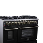 Forno Massimo 48 Inch Freestanding Dual Fuel Range in Black with Antique Brass Accessories, 8 Burners, 6.58 cu. ft. Convection Oven - BonPrix Électroménagers