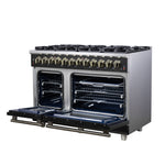 Forno Massimo 48 Inch Freestanding Dual Fuel Range in Black with Antique Brass Accessories, 8 Burners, 6.58 cu. ft. Convection Oven - BonPrix Électroménagers