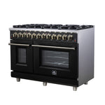 Forno Massimo 48 Inch Freestanding Dual Fuel Range in Black with Antique Brass Accessories, 8 Burners, 6.58 cu. ft. Convection Oven - BonPrix Électroménagers