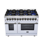 Forno Massimo 48 Inch Freestanding Dual Fuel Range in White with Antique Brass Accessories, 8 Burners, 6.58 cu. ft. Convection Oven - BonPrix Électroménagers