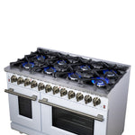 Forno Massimo 48 Inch Freestanding Dual Fuel Range in White with Antique Brass Accessories, 8 Burners, 6.58 cu. ft. Convection Oven - BonPrix Électroménagers