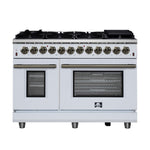 Forno Massimo 48 Inch Freestanding Dual Fuel Range in White with Antique Brass Accessories, 8 Burners, 6.58 cu. ft. Convection Oven - BonPrix Électroménagers