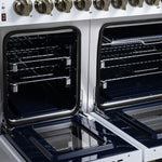 Forno Massimo 48 Inch Freestanding Dual Fuel Range in White with Antique Brass Accessories, 8 Burners, 6.58 cu. ft. Convection Oven - BonPrix Électroménagers