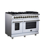 Forno Massimo 48 Inch Freestanding Dual Fuel Range in White with Antique Brass Accessories, 8 Burners, 6.58 cu. ft. Convection Oven - BonPrix Électroménagers