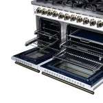 Forno Massimo 48 Inch Freestanding Dual Fuel Range in White with Antique Brass Accessories, 8 Burners, 6.58 cu. ft. Convection Oven - BonPrix Électroménagers