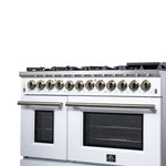 Forno Massimo 48 Inch Freestanding Dual Fuel Range in White with Antique Brass Accessories, 8 Burners, 6.58 cu. ft. Convection Oven - BonPrix Électroménagers