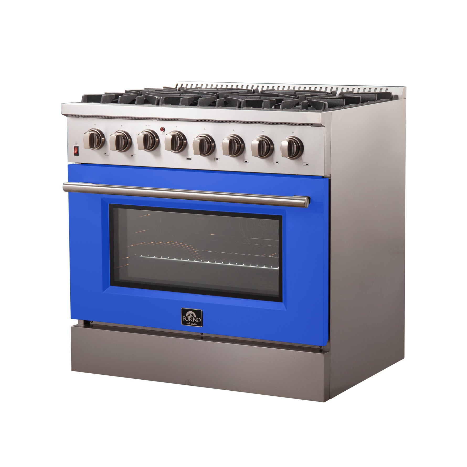 Forno Galiano 36-Inch Freestanding Dual Fuel Range, 6 Burners, Double Convection Ovens, Blue Door - BonPrix Électroménagers