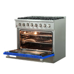 Forno Galiano 36-Inch Freestanding Dual Fuel Range, 6 Burners, Double Convection Ovens, Blue Door - BonPrix Électroménagers