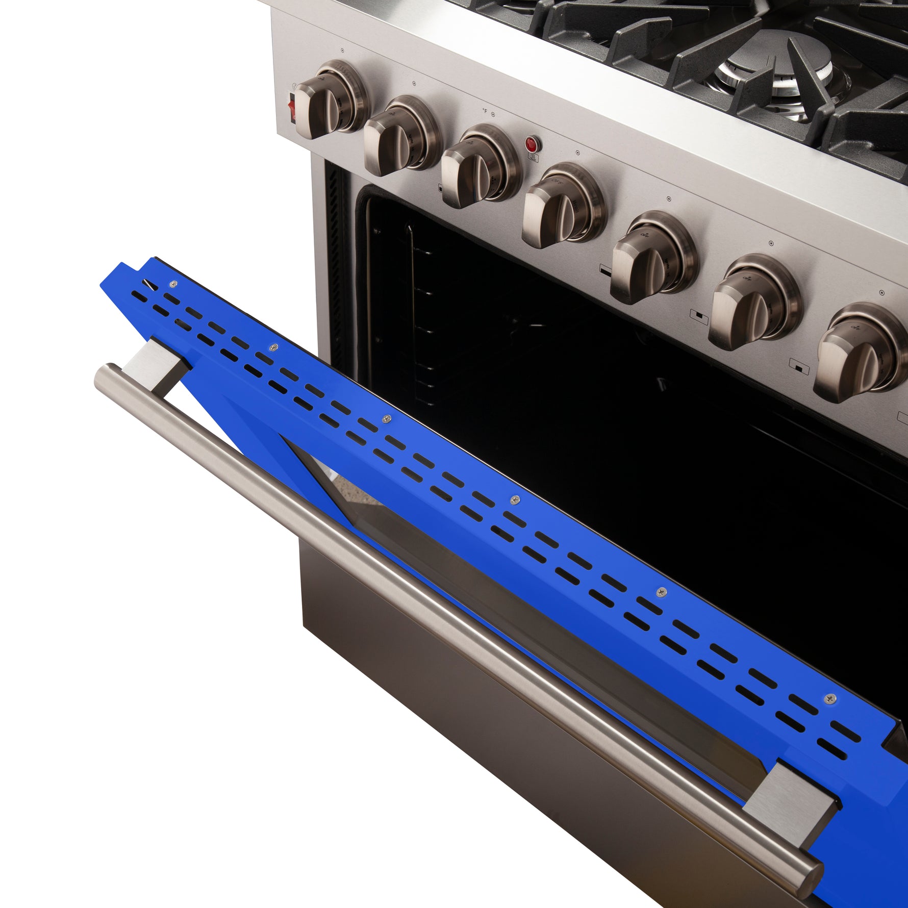 Forno Galiano 36-Inch Freestanding Dual Fuel Range, 6 Burners, Double Convection Ovens, Blue Door - BonPrix Électroménagers