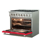 Forno Galiano 36-Inch Freestanding Dual Fuel Range, 6 Burners, Double Convection Ovens, Red Door - BonPrix Électroménagers