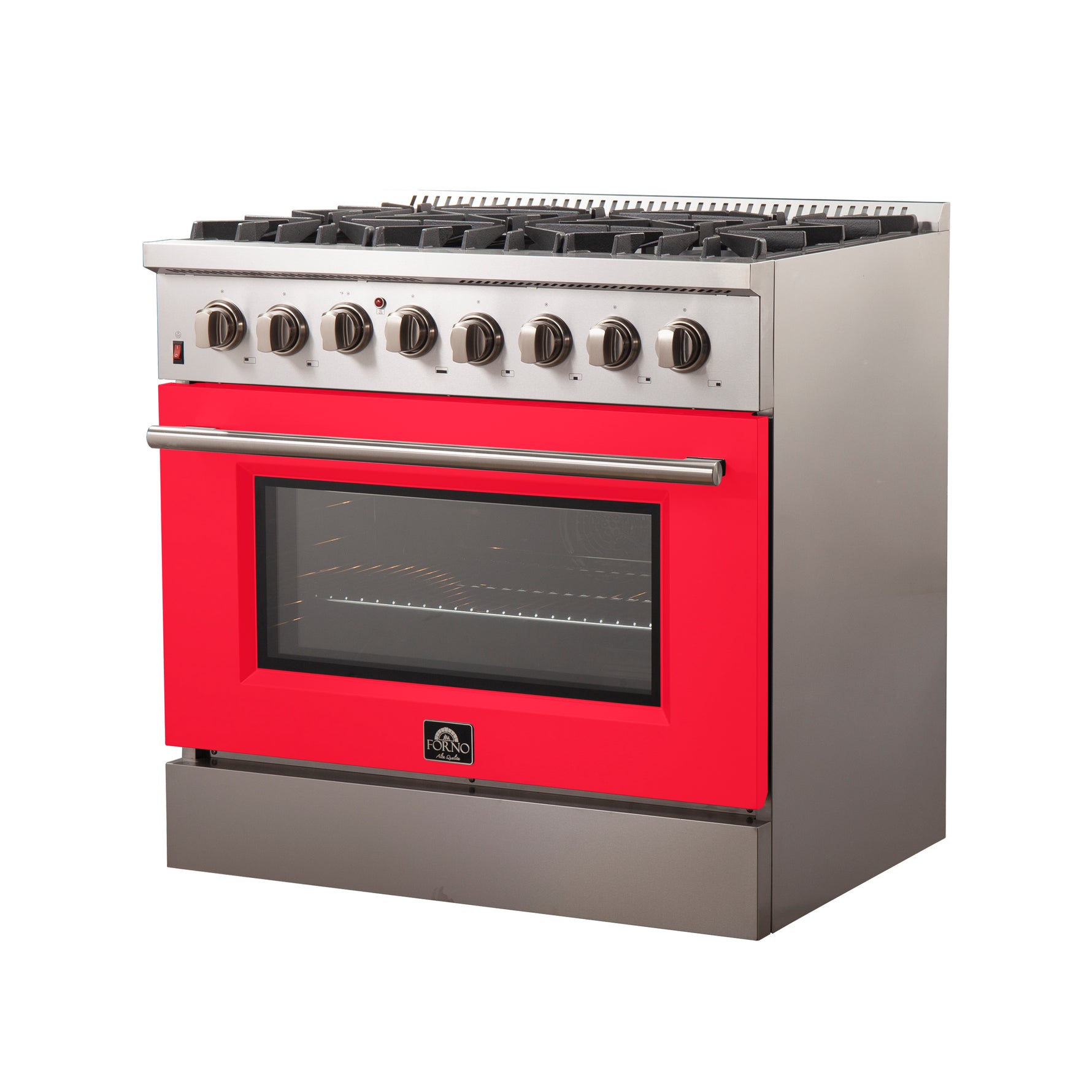 Forno Galiano 36-Inch Freestanding Dual Fuel Range, 6 Burners, Double Convection Ovens, Red Door - BonPrix Électroménagers