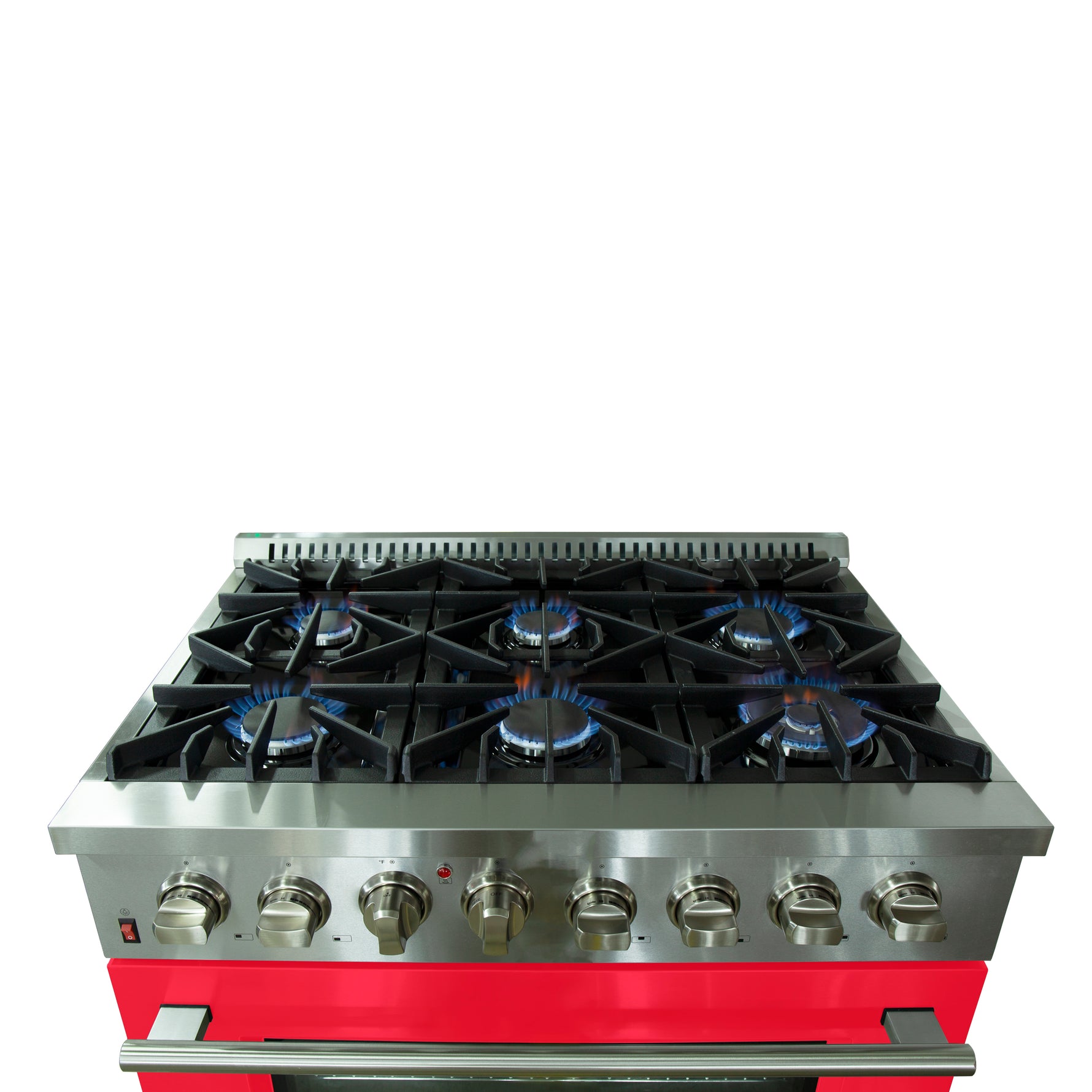 Forno Galiano 36-Inch Freestanding Dual Fuel Range, 6 Burners, Double Convection Ovens, Red Door - BonPrix Électroménagers